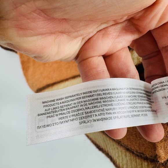 Rita Ora x Primark Tan V-Neck Striped Trim Fuzzy Knit Sweater Size Small - Picture 5 of 7